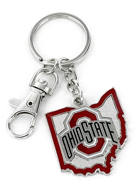 Ohio State Buckeyes State Shape Keychain - Red