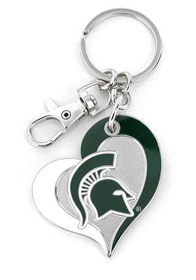 Michigan State Spartans Swirl Heart Keychain - Green