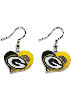 Green Bay Packers Swirl Heart Womens Earrings