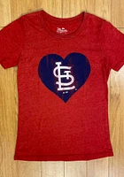 St Louis Cardinals Womens Red Heart Short Sleeve T-Shirt