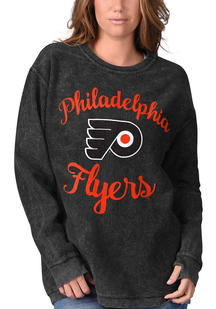Philadelphia Flyers Womens Black Julie Comfy Cord Crew Sweatshirt