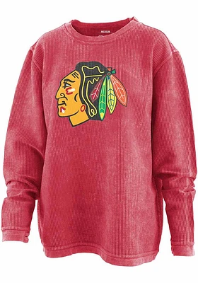 Chicago Blackhawks Womens Red Cozy Cord Crew Sweatshirt