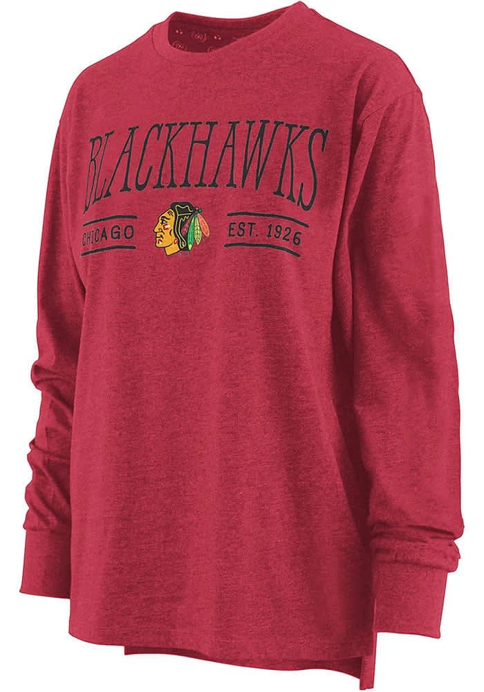 Chicago Blackhawks Womens Red Melange LS Tee