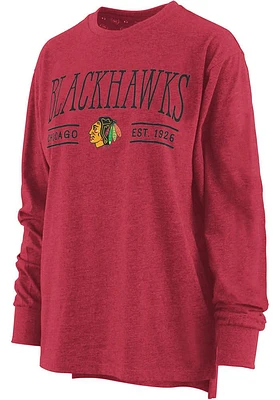 Chicago Blackhawks Womens Red Melange LS Tee