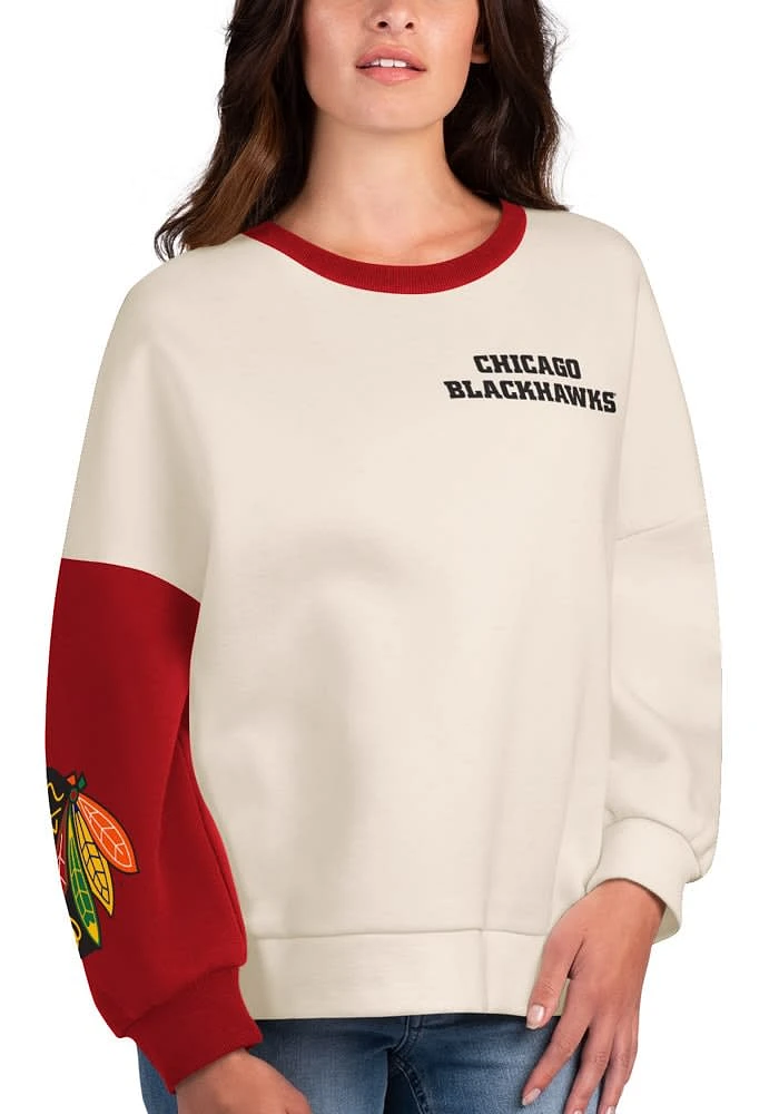Chicago Blackhawks Womens White Interception Crew Sweatshirt