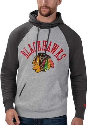Starter Chicago Blackhawks Mens Grey Homerun Pullover Hood Fashion