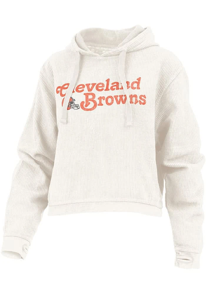 Cleveland Browns Womens Ivory Corded Hooded Sweatshirt