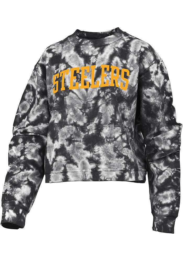 Pittsburgh Steelers Womens Black Cloud Dye Crew Sweatshirt