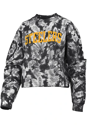 Pittsburgh Steelers Womens Black Cloud Dye Crew Sweatshirt