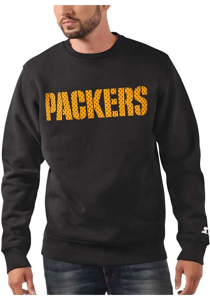 Starter Green Bay Packers Mens Black COTTON POLY Design Long Sleeve Crew Sweatshirt