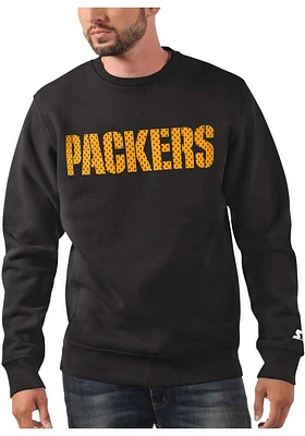 Starter Green Bay Packers Mens Black COTTON POLY Design Long Sleeve Crew Sweatshirt