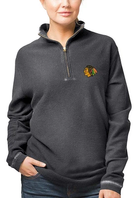 Chicago Blackhawks Womens Black Corduroy Qtr Zip
