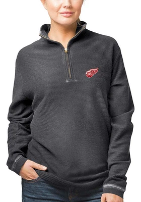 Detroit Red Wings Womens Black Corduroy Qtr Zip