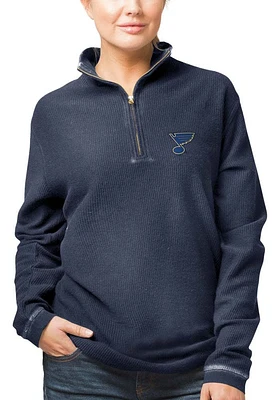 St Louis Blues Womens Navy Blue Corduroy Qtr Zip
