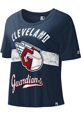 Starter Cleveland Guardians Womens Navy Blue Record Setter Short Sleeve T-Shirt