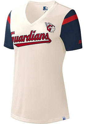 Starter Cleveland Guardians Womens White Kick Start Short Sleeve T-Shirt