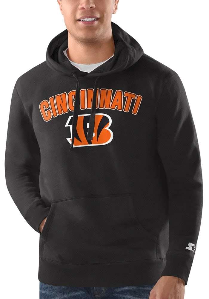 Starter Cincinnati Bengals Mens Black ARCH NAME Logo Long Sleeve Hoodie