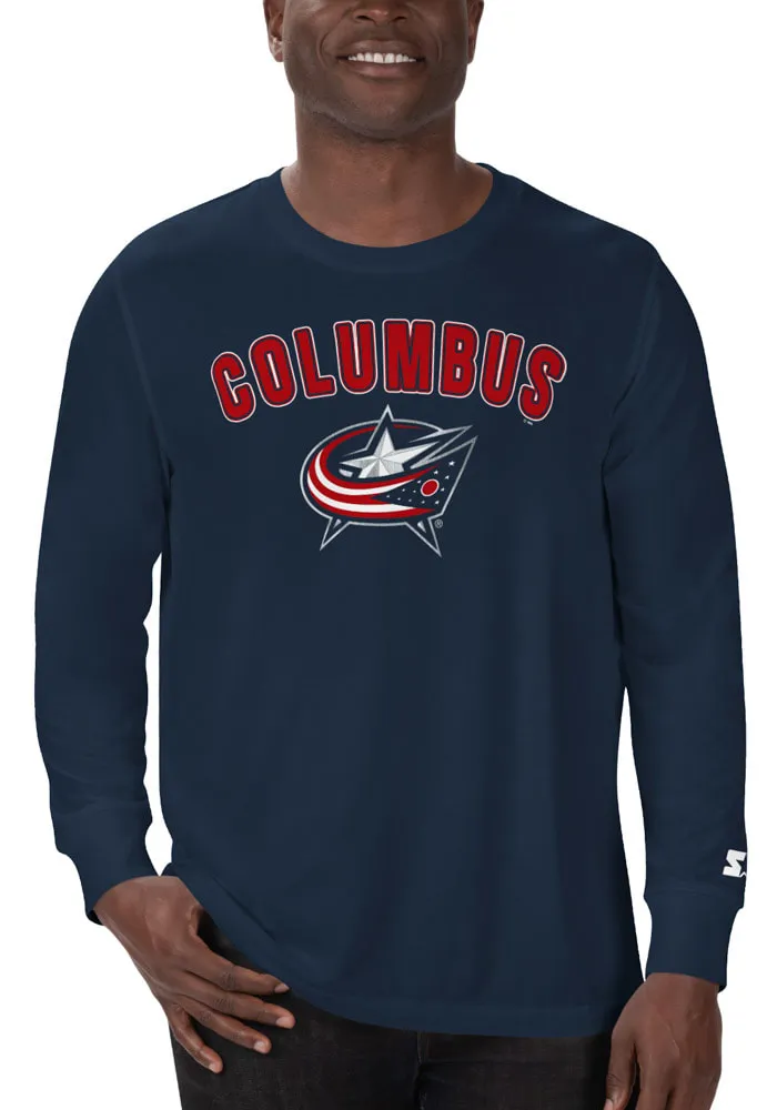 Starter Columbus Blue Jackets Navy ARCH NAME Long Sleeve T Shirt