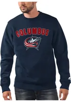 Starter Columbus Blue Jackets Mens Navy ARCH NAME Long Sleeve Crew Sweatshirt