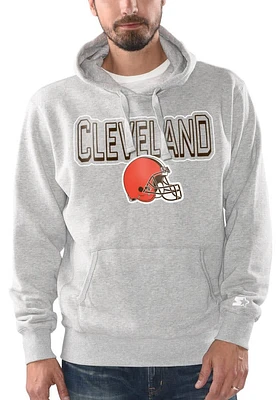 Starter Cleveland Browns Mens Grey Twill Applique Logo Long Sleeve Hoodie