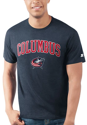 Starter Columbus Blue Jackets Navy ARCH MASCOT Short Sleeve T Shirt