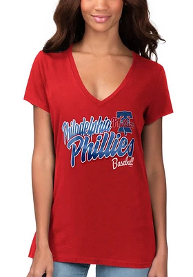 Philadelphia Phillies Womens Red Fair Catch Style Short Sleeve T-Shirt