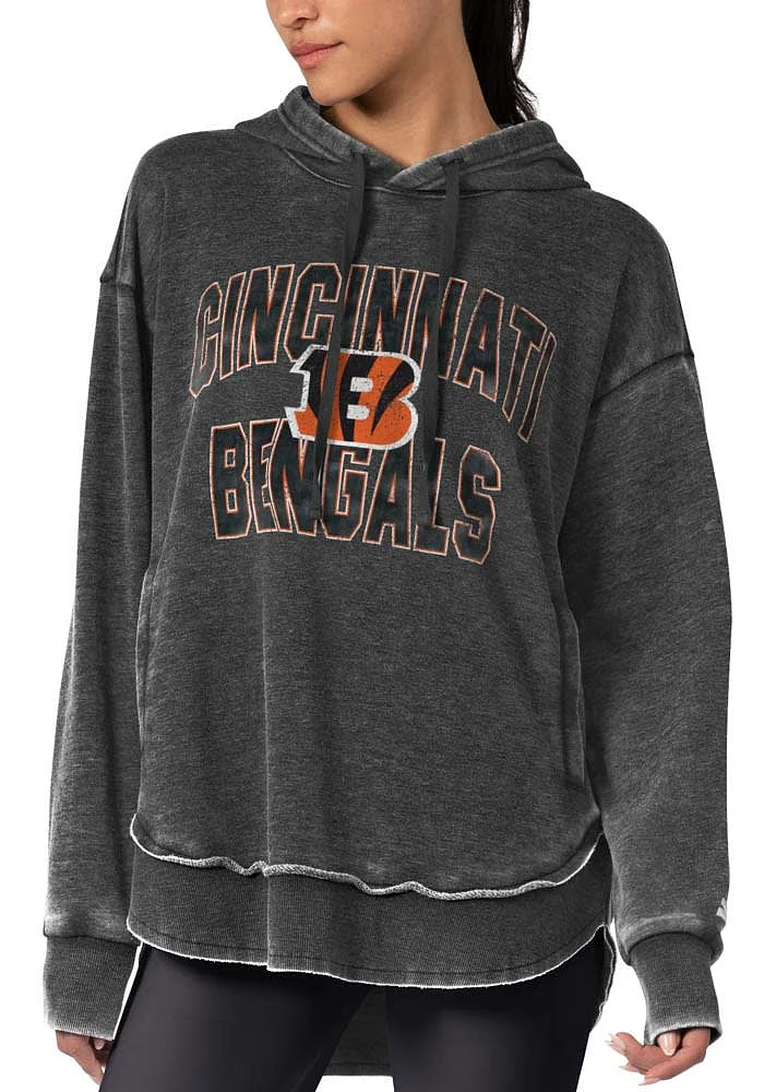 Cincinnati Bengals Womens Black Burnout Hooded Sweatshirt