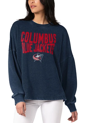 Columbus Blue Jackets Womens Navy Burnout Crew Sweatshirt