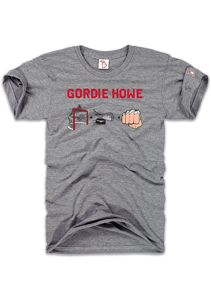 Gordie Howe Detroit Red Wings Grey Hat Trick Short Sleeve Fashion Player T Shirt