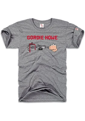 Gordie Howe Detroit Red Wings Grey Hat Trick Short Sleeve Fashion Player T Shirt