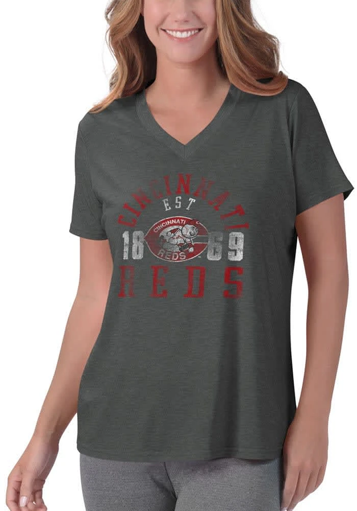 Cincinnati Reds Womens Charcoal Performance T-Shirt