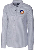 Cutter and Buck FC Cincinnati Womens Stretch Oxford Stripe Long Sleeve Charcoal Dress Shirt