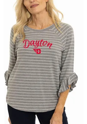 Flying Colors Dayton Flyers Womens Grey Ruffle 3/4 Length LS Tee