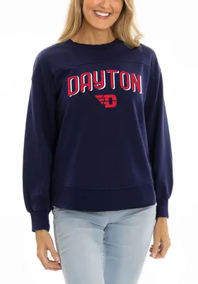 Flying Colors Dayton Flyers Womens Navy Blue Yoke Crew Sweatshirt