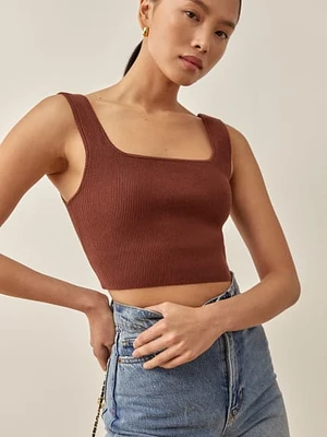 Tea Ribbed Cropped Sweater Tank