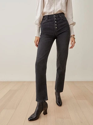 Cynthia Button Fly High Rise Straight Jeans