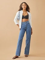 Hailey Pinstripe High Rise Wide Leg Jeans