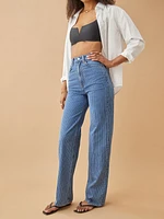 Hailey Pinstripe High Rise Wide Leg Jeans