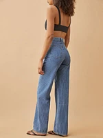 Hailey Pinstripe High Rise Wide Leg Jeans