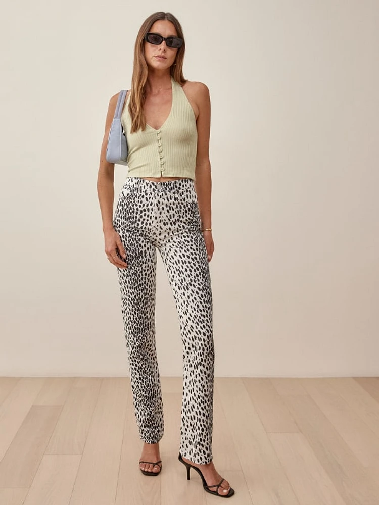 Cynthia Cheetah High Rise Straight Long Jeans