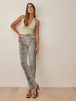 Cynthia Cheetah High Rise Straight Long Jeans