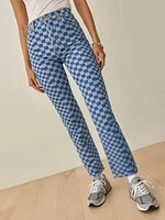 Cynthia Checkerboard High Rise Straight Jeans