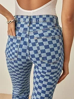 Cynthia Checkerboard High Rise Straight Jeans