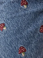 Mushroom Embroidered High Rise Straight Jeans