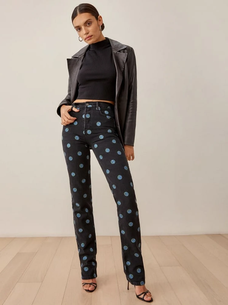 Earth Embroidered High Rise Straight Long Jeans