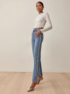 Crystal High Rise Straight Long Jeans