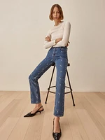 Dice Embroidery High Rise Straight Jeans