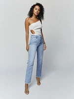 Cynthia Two Tone High Rise Straight Jeans