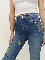 Handicraft Embroidered High Rise Straight Jeans