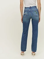 Handicraft Embroidered High Rise Straight Jeans